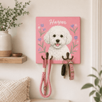 Custom Pet Portrait Dog Leash Holder – Vibrant Floral Frame Design