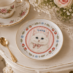 Custom Pet Portrait Ceramic Jewelry Dish – Coquette Strawberry & Bow Design