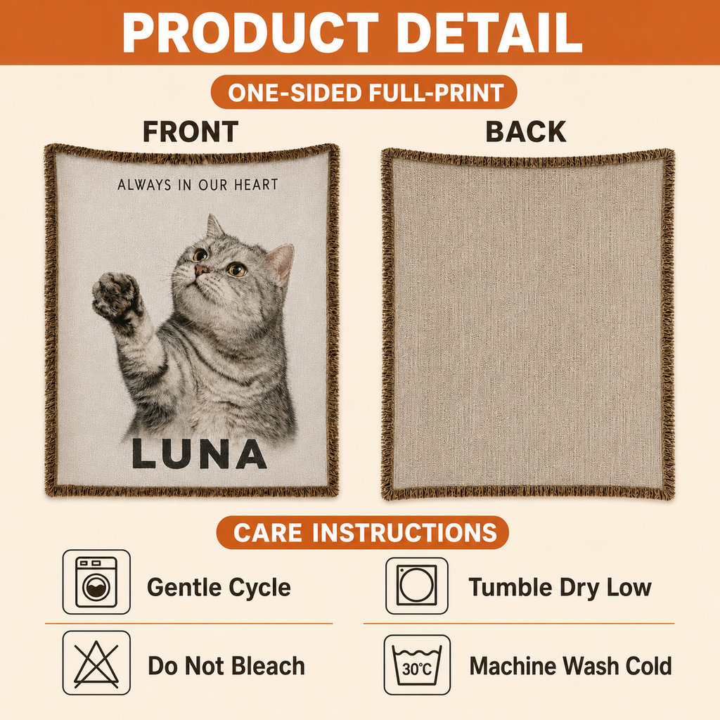 Custom Pet Memorial Woven-Style Blanket - Personalized Portrait Throw with Quote & Name