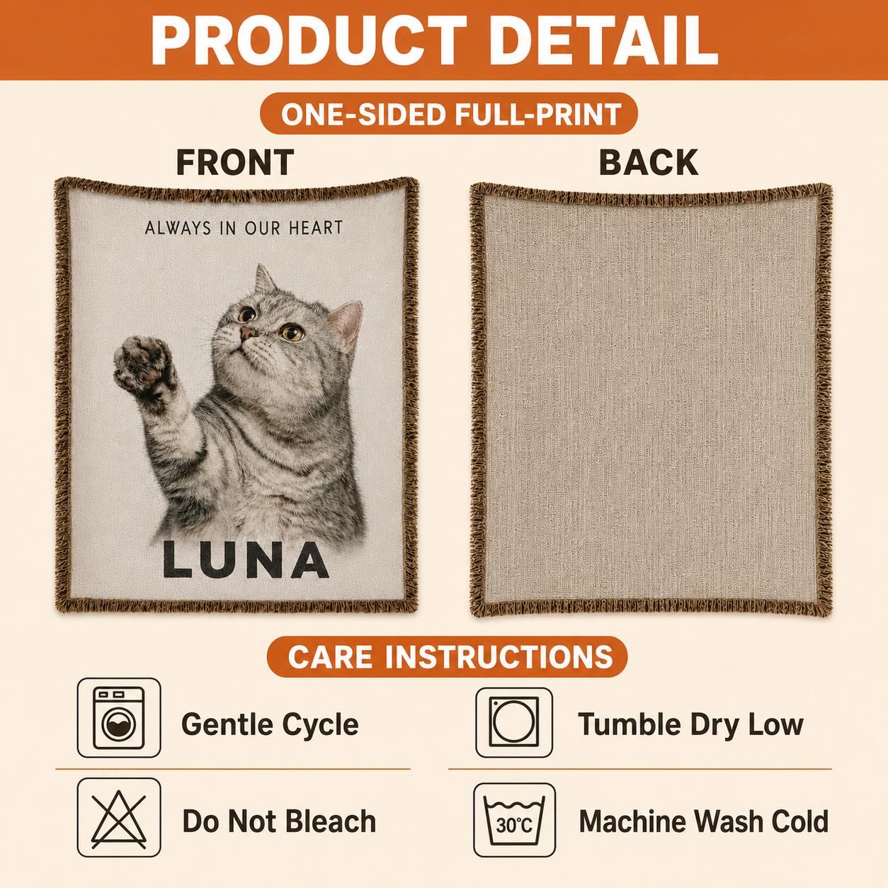 Custom Pet Memorial Woven-Style Blanket - Personalized Portrait Throw with Quote & Name