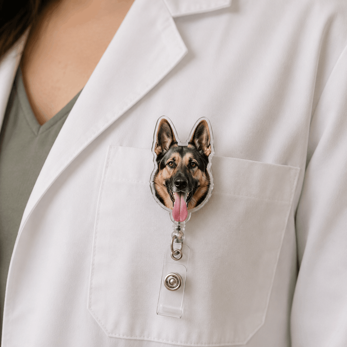 Badge Reel – Custom Pet Face Shape Acrylic Design