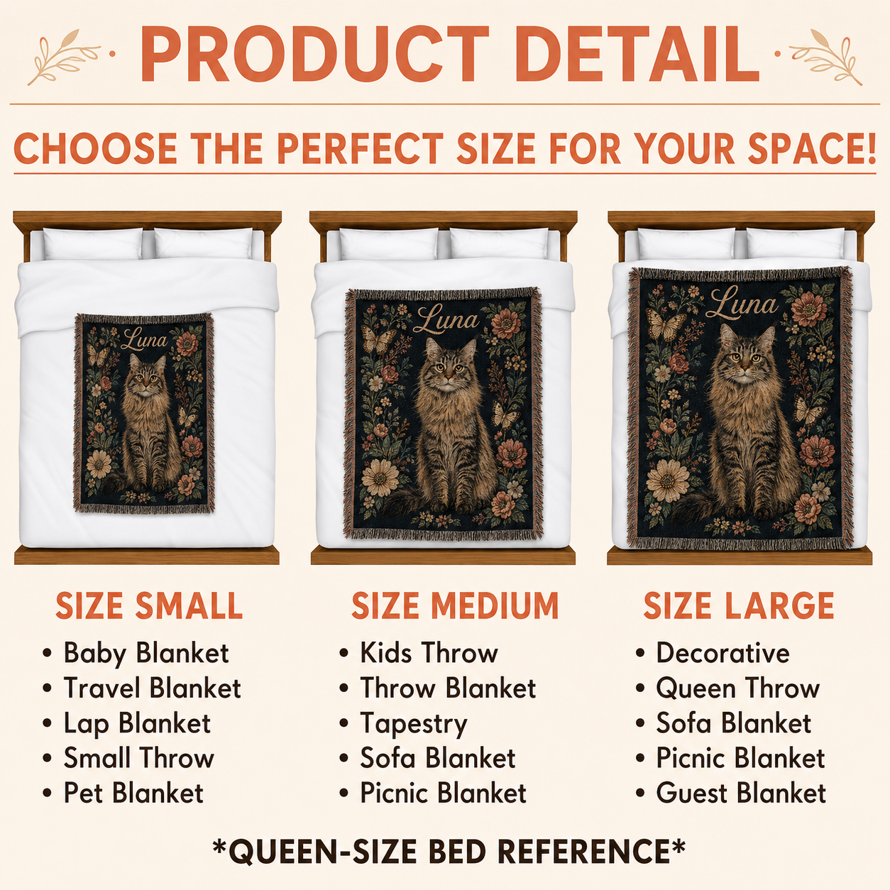 Custom Vintage Floral Pet Portrait Woven-Style Blanket - Personalized Cat & Dog Throw with Name