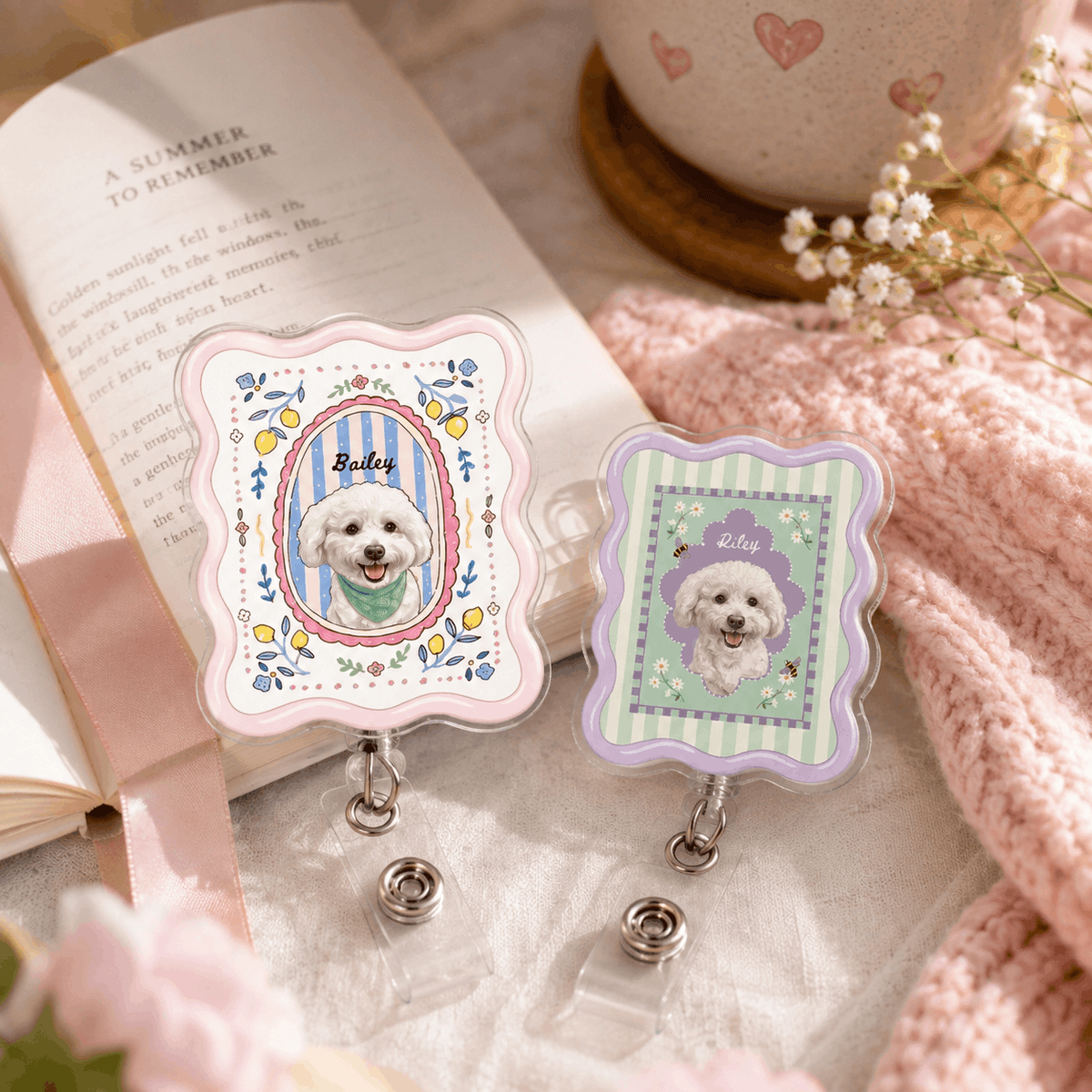 Badge Reel – Custom Pet Portrait Vintage Scalloped Frame Design