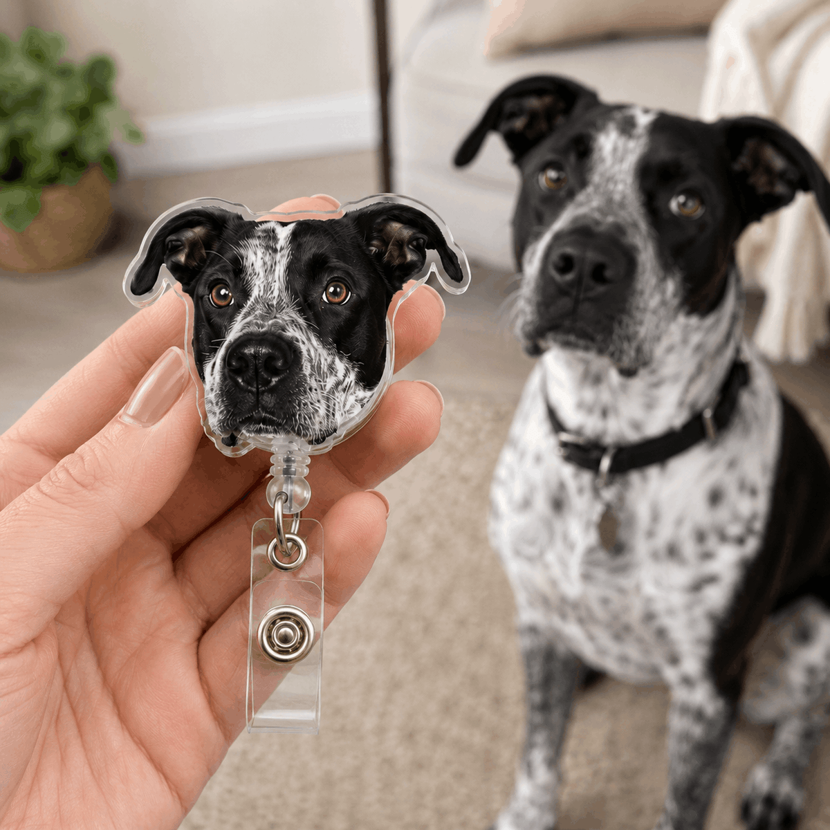 Badge Reel – Custom Pet Face Shape Acrylic Design