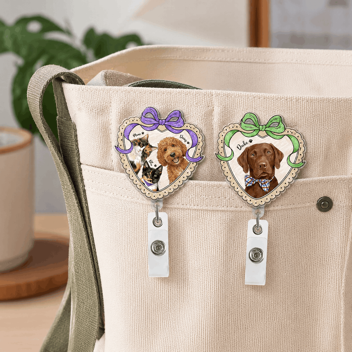 Badge Reel – Custom Pet Portrait Heart Shape Ribbon Design