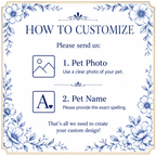 Custom Pet Portrait Ceramic Jewelry Dish – Classic Blue & White Floral Design