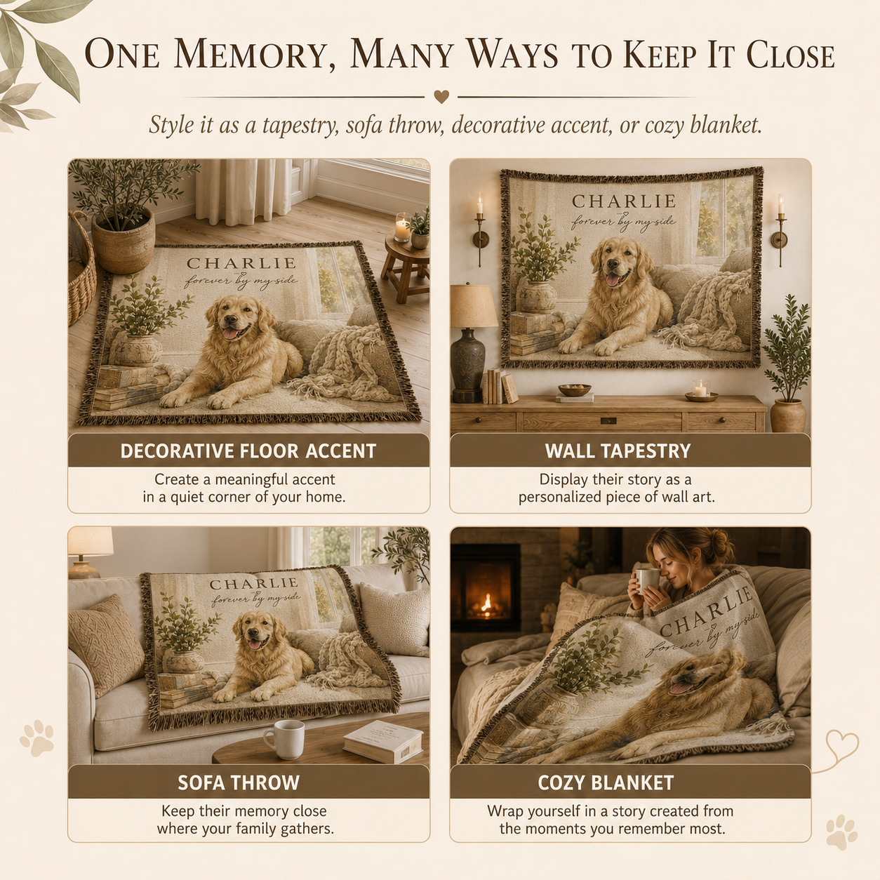 Custom Pet Portrait Woven Blanket - "Favorite Spot" Storytelling Throw