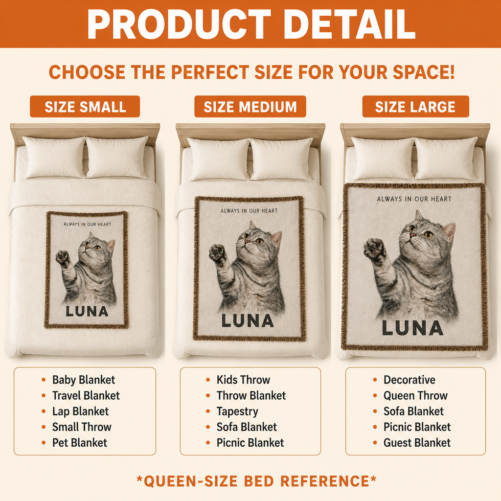 Custom Pet Memorial Woven-Style Blanket - Personalized Portrait Throw with Quote & Name