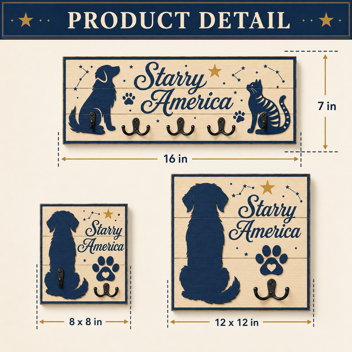 Custom Pet Portrait Dog Leash Holder – Personalized Wooden Hanger