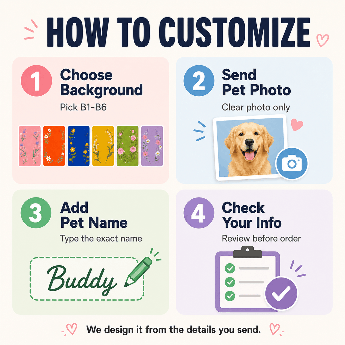 Custom Pet Portrait Wooden Block – Vibrant Floral Frame Design
