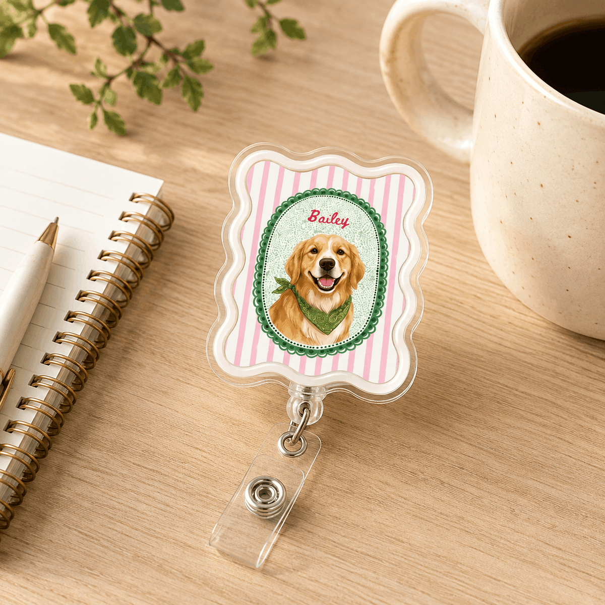 Badge Reel – Custom Pet Portrait Vintage Scalloped Frame Design