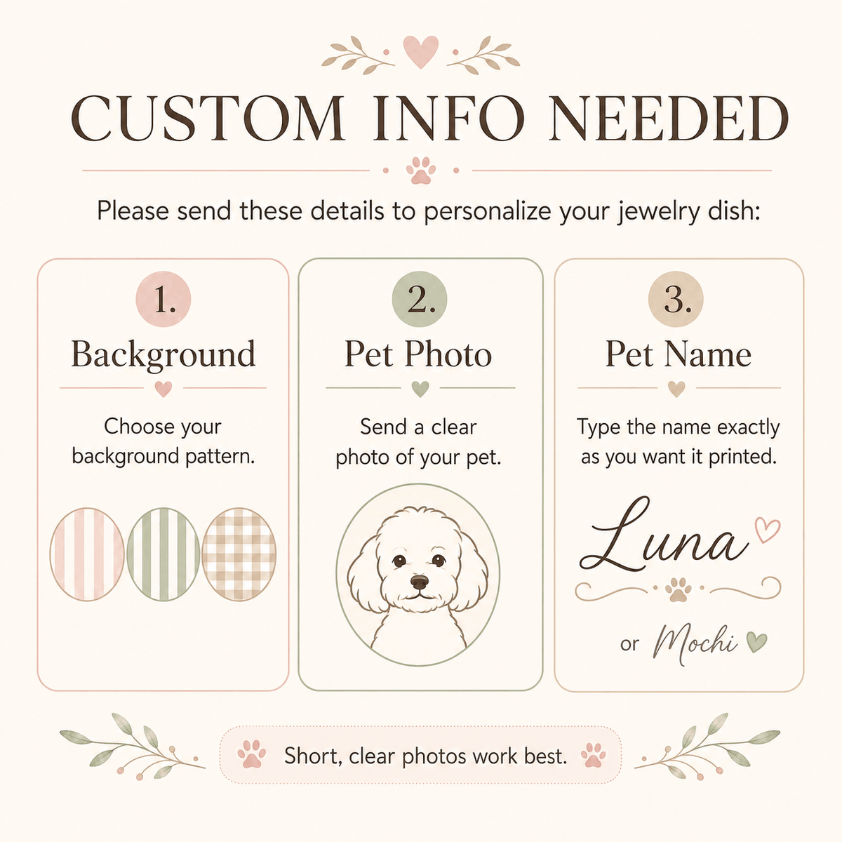 Custom Two Pets Portrait Ceramic Jewelry Dish – Pastel Pattern Design
