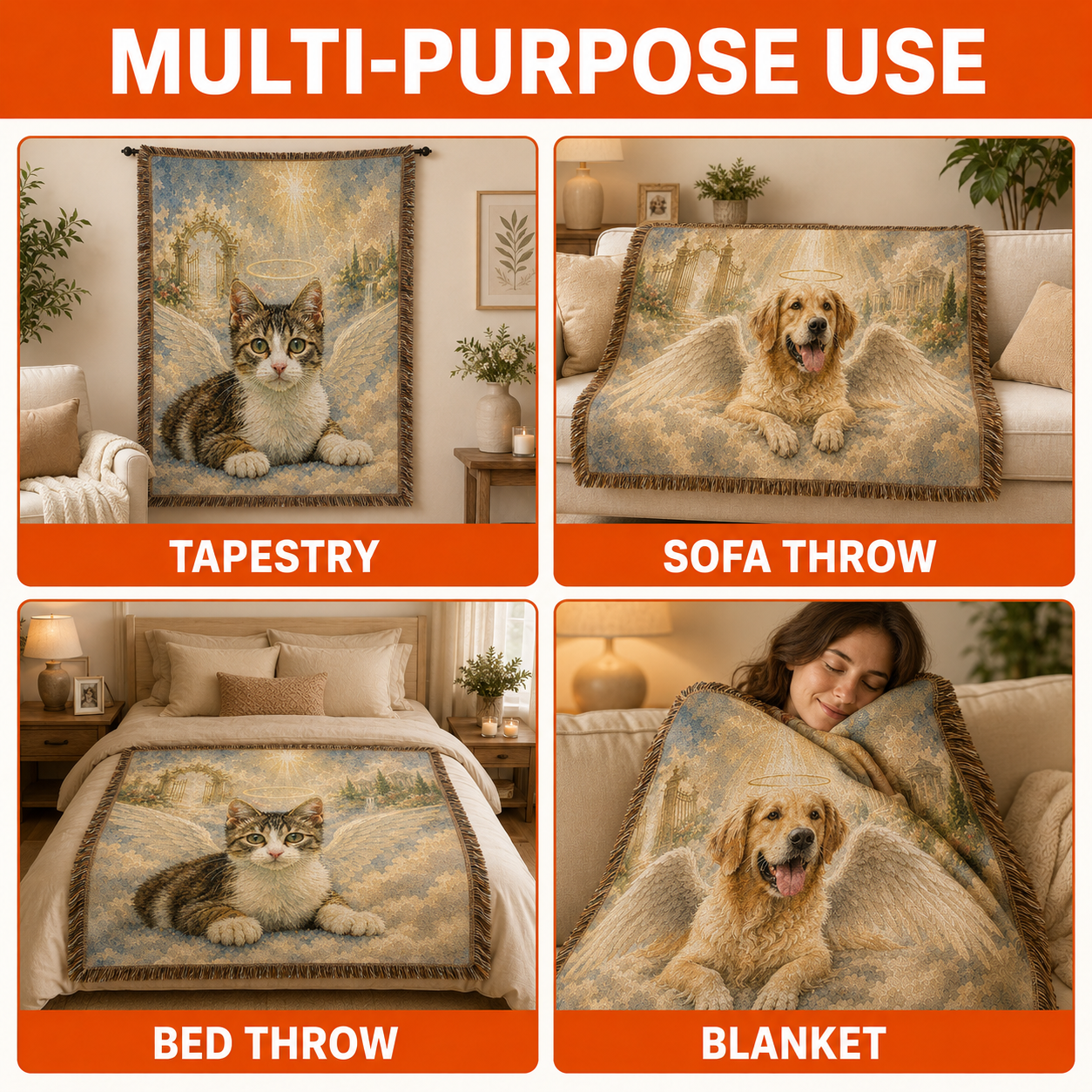 Custom Angel Pet Memorial Woven Blanket