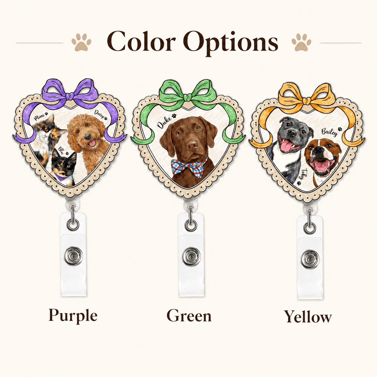Badge Reel – Custom Pet Portrait Heart Shape Ribbon Design
