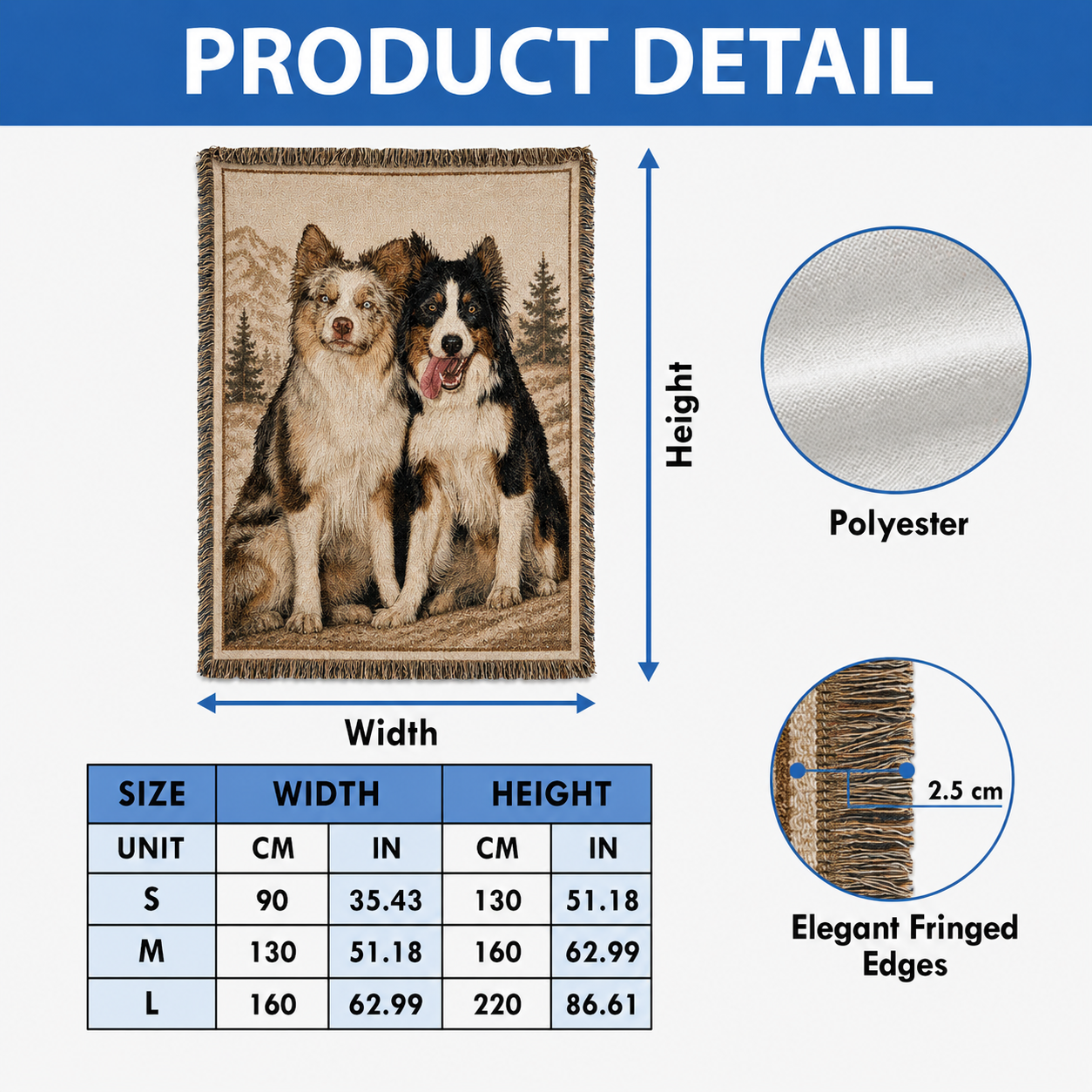Custom Pet Portrait Woven-Style Throw Blanket - Personalized Printed Fringe Blanket
