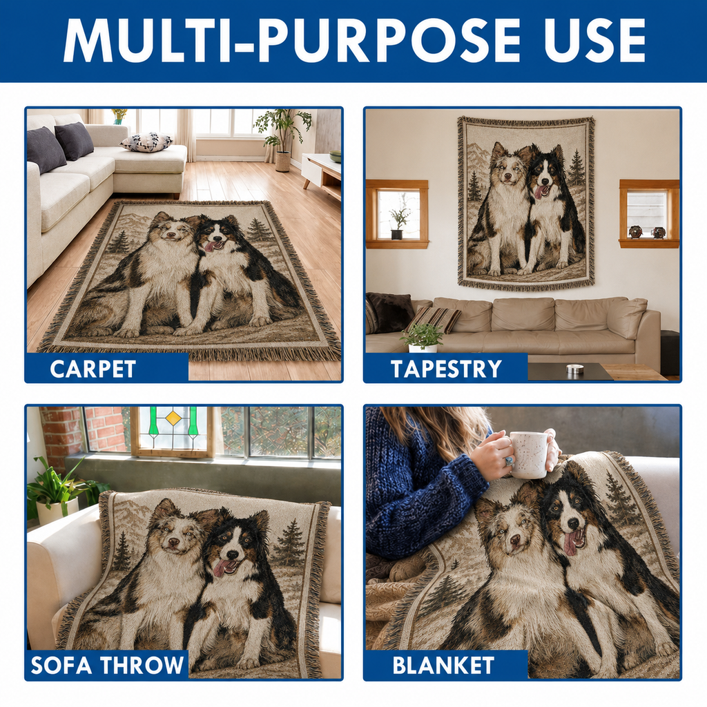 Custom Pet Portrait Woven-Style Throw Blanket - Personalized Printed Fringe Blanket
